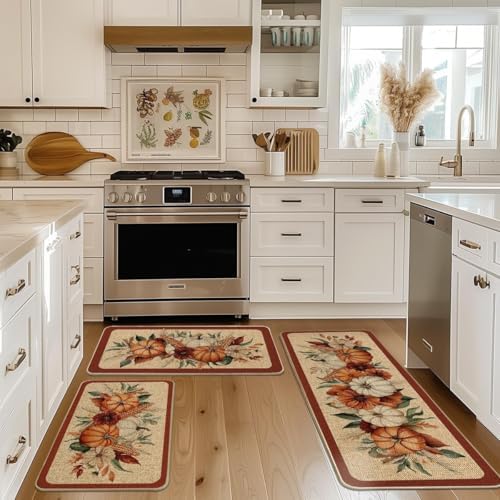 Artoid Mode Corn Fall Kitchen Mats Set of 3-17"x29"+17"x36"+17"x47"