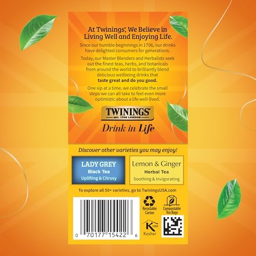 Twinings Earl Grey Black Bergamot Caffeinated Tea Bags, 20 CT Box (6 Pack)
