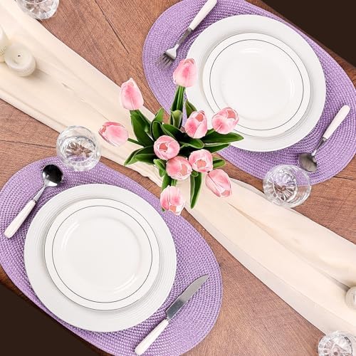 AHHFSMEI Placemats Set of 6 for Dining Table Washable Woven Non-Slip 18x12 inches Placemat Heat-Resistant Durable Table Mats for Dining Table Easy to Clean(Lavender Purple)