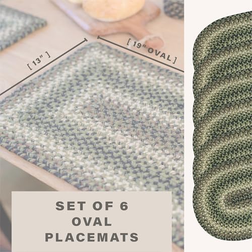 Homespice Pinecone Braided Placemats for Rustic Decor, Oval 13x19 Set of 6