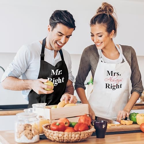 Prazoli Products Mr Right Mrs Always Right Apron Set - Bridal Shower Gifts | Mr. and Mrs. Aprons | His & Hers 50th Wedding Anniversary For Couple