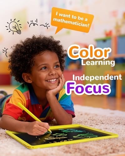 KOKODI LCD Writing Tablet, 12 Inch Colorful Toddler Doodle Board Drawing Tablet, Erasable Reusable Electronic Drawing Pads, Educational and Learning Toy for 3-6 Years Old Boy and Girls(Yellow)