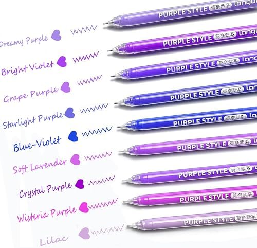 9 Colored Gel Pens Set, 0.6mm Fine Point for Black Paper & White Paper, Pens for Journaling, Adult Coloring Books, Bible, Drawing, Note Taking, Art & Journaling Supplies(Purple Style)