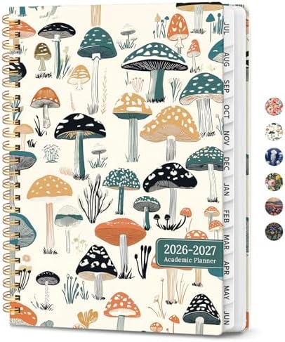 Large Planner 2026-2027, A4 (8.5" x 11") Hardcover Weekly & Monthly Planner July 2026 - June 2027 with Monthly Tabs, Academic Planner for School, Work and Office, Mushrooms Grove
