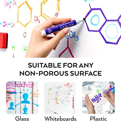ARTEZA Dry Erase Markers, 52 Pack, 12 Assorted Colors, Low-Odor Whiteboard Markers with Japanese Chisel Tips for Offices, Classrooms, Planning Boards, Glass, and Plastic