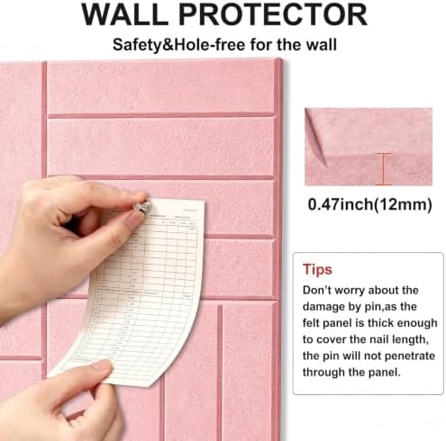0.47" Thick Felt Wall Tiles 36"x24" Cork Board Alternative 6 Pack 11.81"x11.81"Felt Bulletin Board Pin Board with Removable Adhesive Tape&30 Pushpins for Home Office School(Bold-Coral Pink)