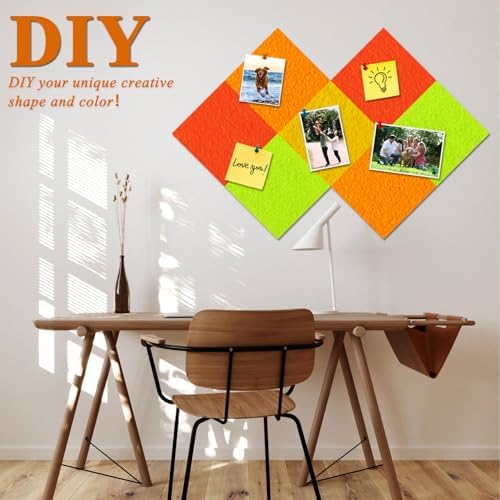 Square Felt Cork Bulletin Board Tiles, Self Adhesive DIY Felt Pin Board for Wall 30" x 20" with 35 Pushpins for Office School Home Wall Decor Stickers Memos Photos Display (Gradual Orange)
