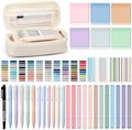 135 Pcs Book Annotation Kit with Pencil Case, 12 Pastel Highlighters, 11 Gel Pens, Fine Marker, 300 Transparent Sticky Notes, 2640 Index Tabs, Bible Study Supplies Kit(Classic,Beige)