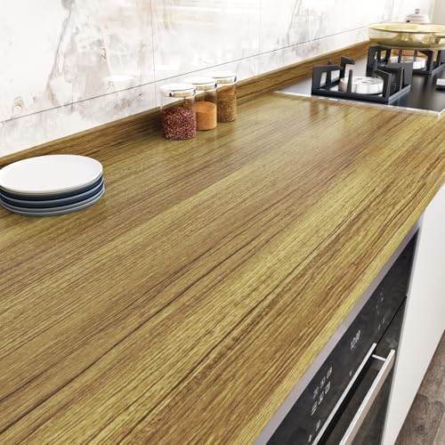 WESTICK Thick Brown Wood Wallpaper Kitchen Countertops Peel and Stick Waterproof Wood Grain Contact Paper for Cabinets 17.7" x 120" Removable Wooden Wall Paper for Table Desk Vinyl Wrap Backplashes