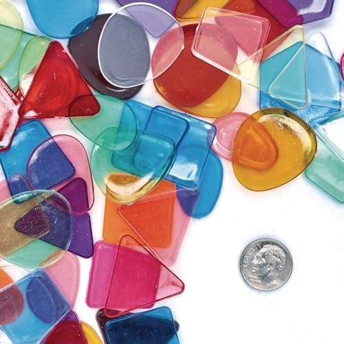 Colorations Plastic Translucent Multi-Color Geometric Shapes, 1 Pound | Ages 4+, PreK+, 1" Each, 1 lb Resealable Bag for Decorating Arts & Crafts, Learning, & Light Tables