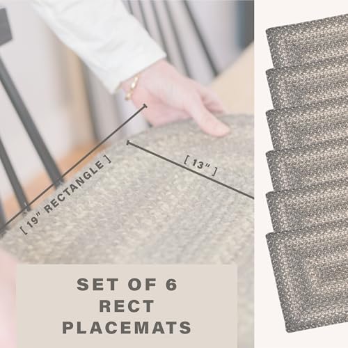 Homespice Grey Cloud Jute Braided Placemats, Rect 13x19 Set of 6