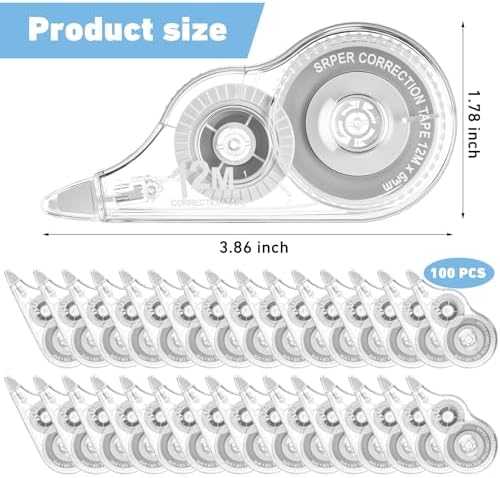 AmazingSpark 100 Pcs White Correction Tape Bulk, 39.4 Ft, Tear-resistant Easy to Use Applicator for Instant Corrections for School Office Note Taking Journal (Tape Width 0.2 in, Clear)