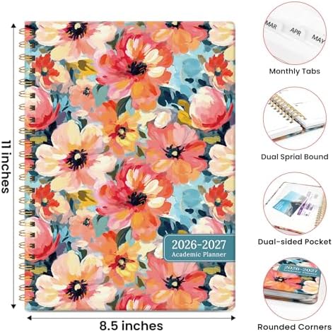 Large Planner 2026-2027, A4 (8.5" x 11") Hardcover Weekly & Monthly Planner July 2026 - June 2027 with Monthly Tabs, Academic Planner for School, Work and Office, Pastel Garden