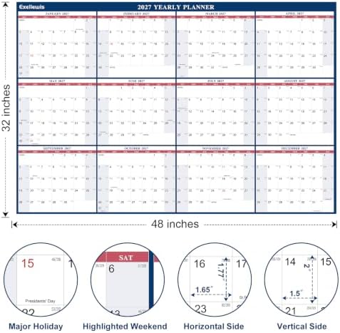 2027 Wall Calendar 32" x 48" Wet & Dry Erase 12 Months Calendar for Wall