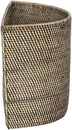 KOUBOO Handwoven Half-Moon Rattan Waste Basket Wicker Trash Can, Black Wash