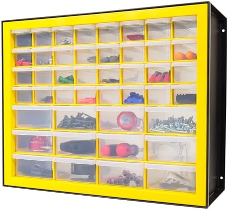 IRIS Plastic Hardware Storage Drawer, 44 Drawer Parts Cabinet - Yellow