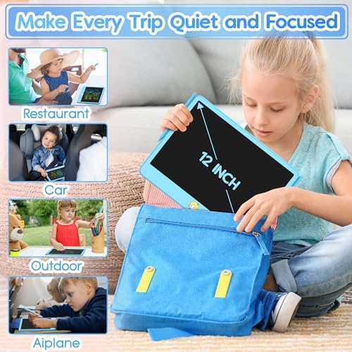 Hockvill LCD Writing Tablet for Kids 12 Inch, Toys for Boys Girls Drawing Pad for 3 4 5 6 7 Year Old Kids Toys, Toddler Erasable Doodle Board Travel Essentials, Christmas Birthday Gift for Kids - Blue