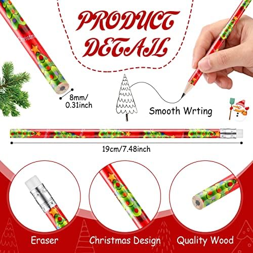 Yexiya 96 Pcs Christmas Pencils Wood with Erasers 12 Designs Bulk