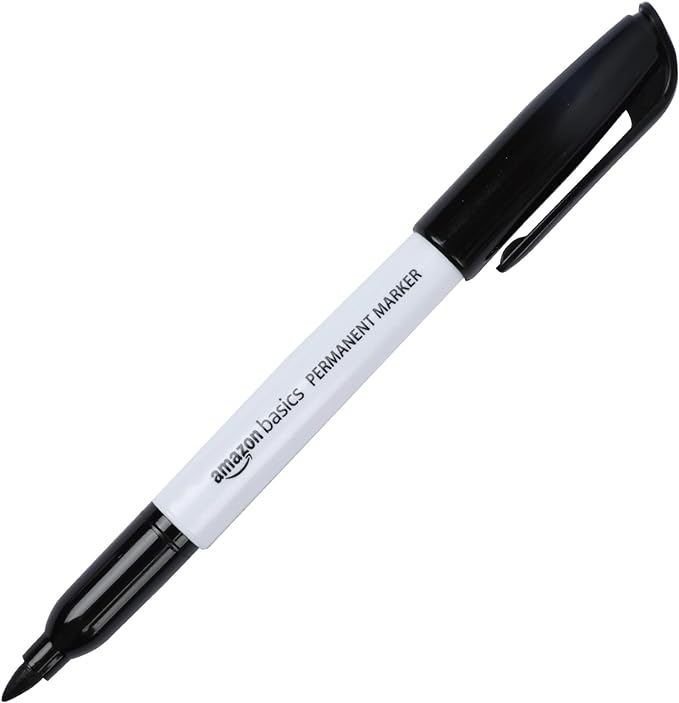 Amazon Basics Fine Tip Point Permanent Markers for Office, School, and Home Use, Black, 12 Pack