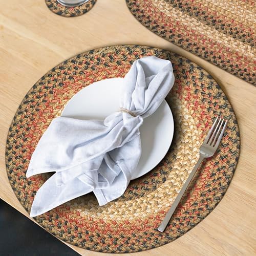 Homespice Russet Braided Placemats Ideal as Dining Mats, Round 15" Set of 2