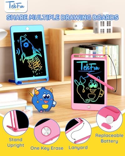 TEKFUN 2 Pack LCD Writing Tablet for Kids, 8.5 Inch Blue+Pink Doodle Board Drawing Board Drawing Tablet with Lanyard, Educational Kids Easter Christmas Toys Birthday Gift for Boys Girls 3-12 Years Old