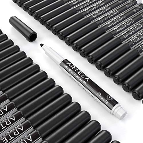ARTEZA Black Fine Tip Dry Erase Markers, 52 Pack for Whiteboards