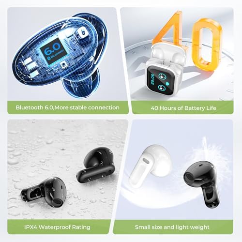 NE20 Earbuds, 2025 New NE20 AI Translation Earbuds in Real Time, Language Translator Headphones with LCD Touch Screen Audifonos Traductores Inglés Español Support 140 Languages for Travel White