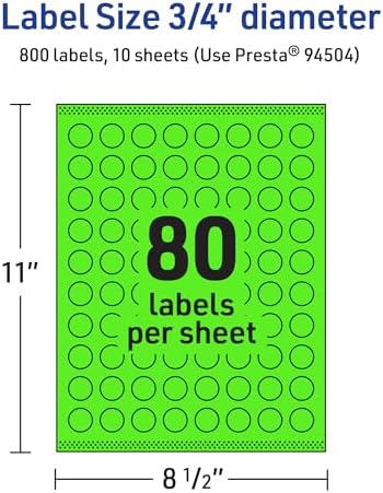 Avery® Printable Round Labels, Sure Feed® Technology, 3/4" Diameter, Neon Green Labels, Print-to-the-Edge, Laser/Inkjet, 800 Total, Great for Price Stickers and Mailing Seals