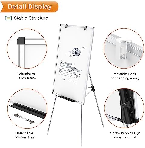 VIZ-PRO Whiteboard Easel, 36 x 24 Inches, Portable Tripod Dry Erase Board