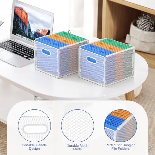 samstar 2 Pack Hanging File Organizer, Mesh File Folder Box Filing Box Cabinet Organizer Storage Boxes, Letter Size,White