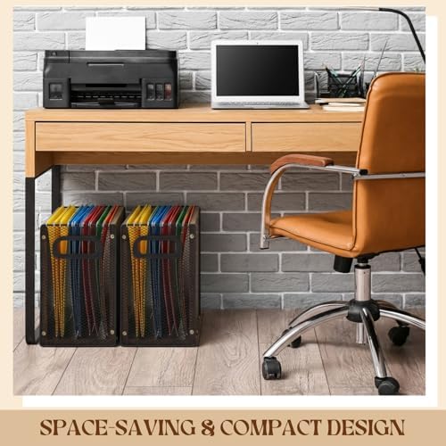 AmazingSpark Wooden Hanging File Organizer Box, 2 Pack Desktop Filing Box with Handles, Solid Wood & Metal File Organizer for Letter Size Hanging Folders, Home Office Storage Decor