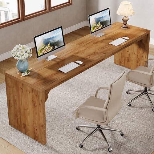 Tribesigns 78.7-Inch Extra Long Desk, Two Person Long Computer Desk, Double Writing Table for Home Office, Light Walnut Brown