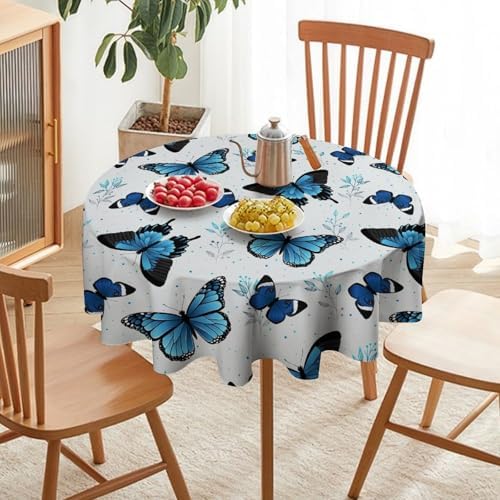 Blue Flying Butterfly Tablecloth, Vintage Celestial Butterfly Herbs Leaves Flower Print Table Cloth for Farmhouse Kitchen Party Picnic Dinner Decor, 50x50in
