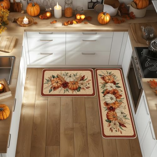 Artoid Mode Corn Flower Pumpkin Fall Kitchen Mats Set of 2-17x29+17x47