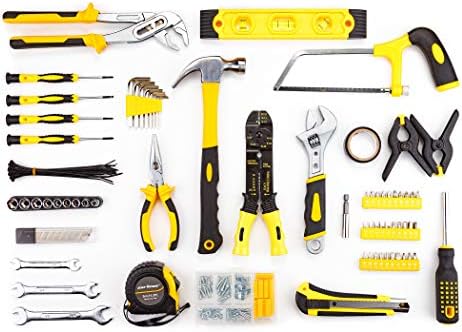 CARTMAN 218-Piece Household Tool Set, Yellow Home Repair Kit With Tool Case