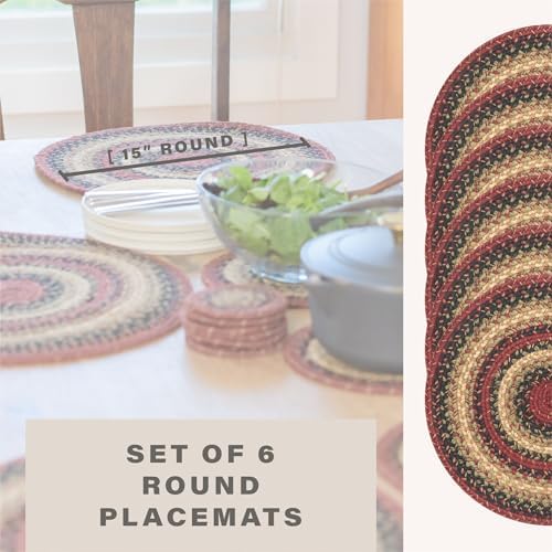 Homespice Highland Braided Placemats for Cabin Decor, Round 15" Set of 6