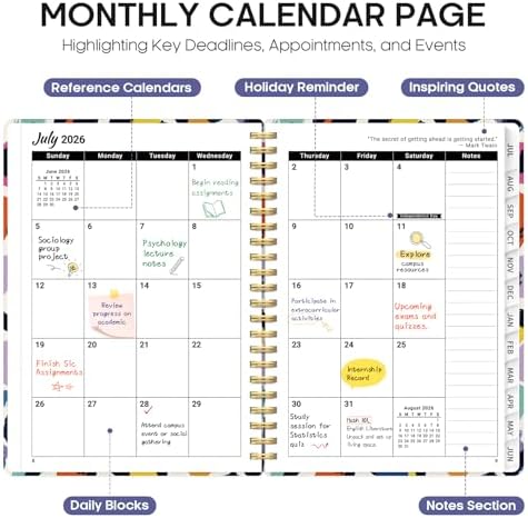 Planner 2026-2027, Jul 2026-Jun 2027 Academic Monthly & Weekly Planner | 6.3" x 8.5" Hardcover Calendar Planner for Women, Spiral Organizer with tabs, School Office Home Supplies, Playful Spots