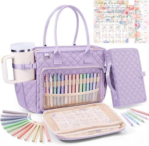 Large Bible Bag with Bible Cover Case for Women, Quilted Church Tote Bag