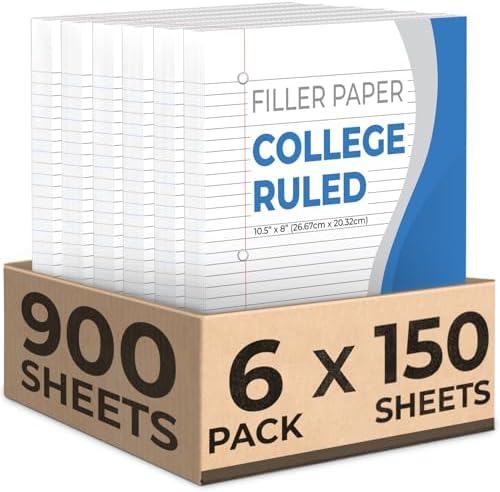 Rosmonde 900 Sheets Loose Leaf Paper, 6 Pack, College Ruled Filler Paper