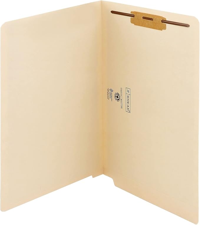 Smead End Tab 1-Fastener File Folder, Shelf-Master® Reinforced Straight-Cut, Legal Size, Manila, 50 Count, 37110