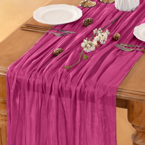 Fuschia Cheesecloth Table Runner Fall Boho Wedding Birthday Home Decor