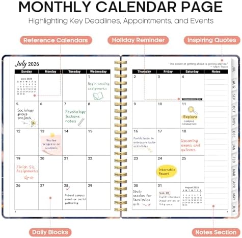 Planner 2026-2027, Monthly & Weekly Jul 2026-Jun 2027 Calendar Book | 6.3" x 8.5", Hardcover Spiral Planner with Tabs, School & Daily Pretty Agenda for Women, Students, Teachers, Stellar Whirl