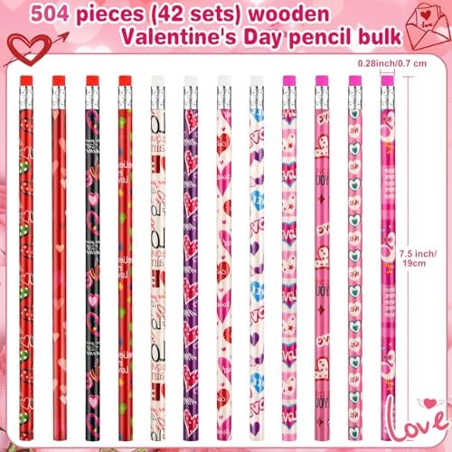 Zuazaor 500 Pieces Valentine Pencils with Erasers In Bulk Kids Student Heart Woden Pencils for Office School Supplies (Valentine's Day)