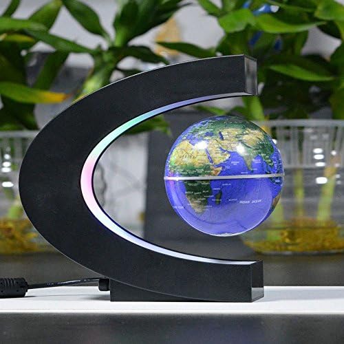 Estefanlo Floating Globe with LED Lights C Shape Magnetic Levitation Floating Globe World Map for Desk Decoration (Blue)