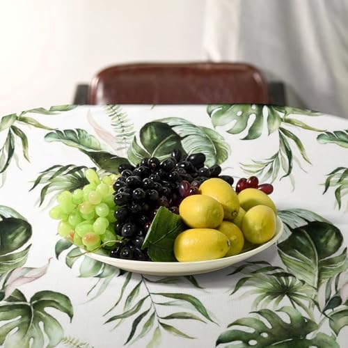 Green Tropical Leaves Tablecloth, Watercolor Jungle Plam Leaves Floral Botanical Print Farmhouse Holiday Tablecloths for Home Kitchen Party Dinner Decor 55x75in