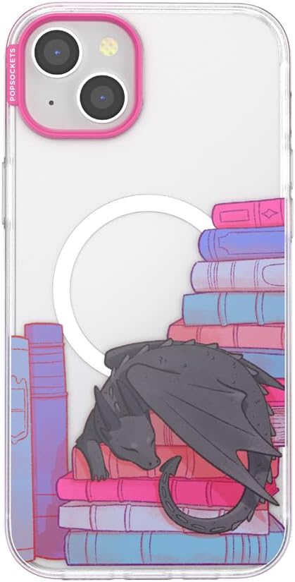 PopSockets iPhone 15 Plus Phone Case with MagSafe- Curled Up & Cozy | Magnetic, Wireless Charging, Camera & Drop Protection, Dragon