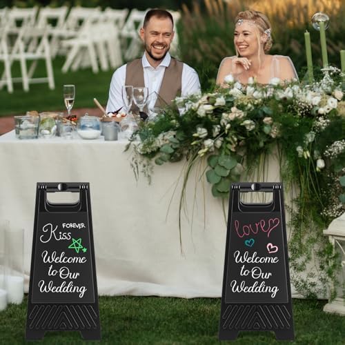 6 Pack a Frame Sandwich Board Sign with Dry Erase Surface, 24 x 12 Inch Double Sided Sidewalk Sign Chalkboard Easel Heavy Duty Plastic Dry Erase Poster Board for Outdoor Restaurant Cafe Menu (Balck)