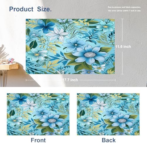 Batmerry Floral Light Blue Placemats, Blue Green Floral Washable Linen Table Mats for Kitchen Table Double Insulation Decor Dining Set Indoor Outdoor 12X18 in Set of 4