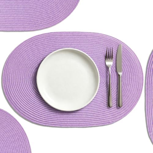 AHHFSMEI Placemats Set of 6 for Dining Table Washable Woven Non-Slip 18x12 inches Placemat Heat-Resistant Durable Table Mats for Dining Table Easy to Clean(Lavender Purple)