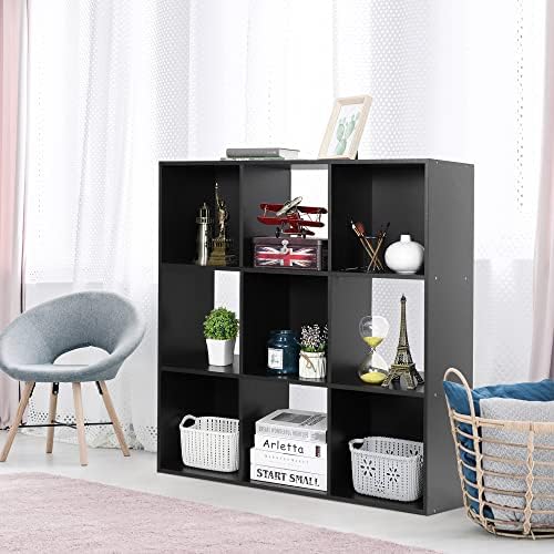 9 Cube Storage Shelf Organizer, Wood Bookshelf Organization Unit, Cube Shelves for Home Office Bedroom Living Room, Black